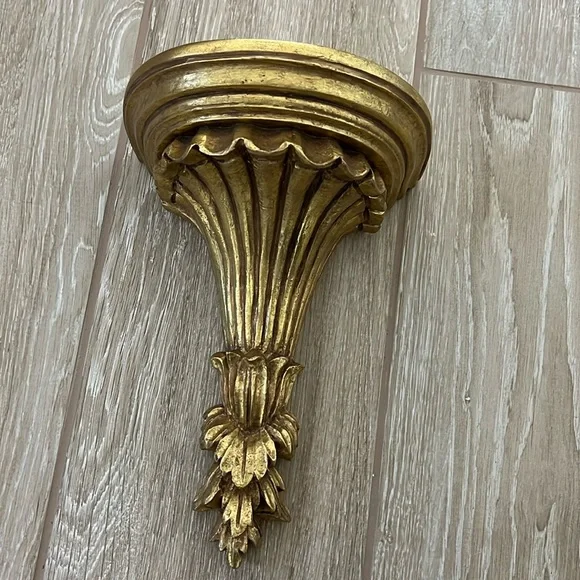NEW Gorgeous Wood Ornate Gold Wall Sconce Shelf | 13”H x 8”W x 6”D - Picture 1 of 5